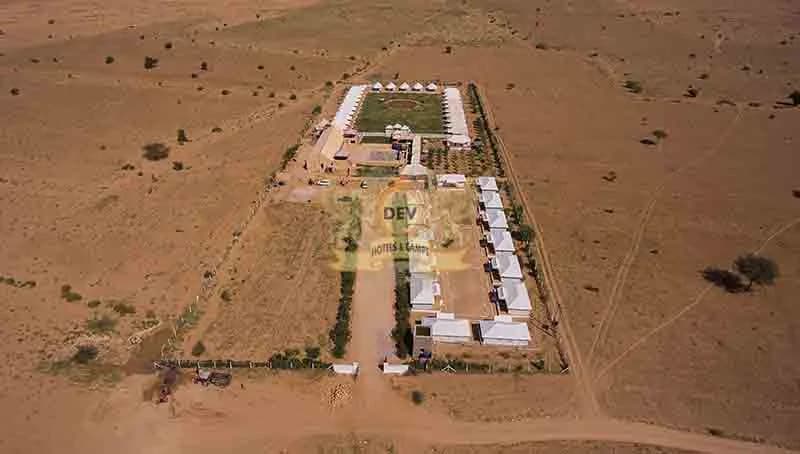 Aerial view of the camp and the desert around it