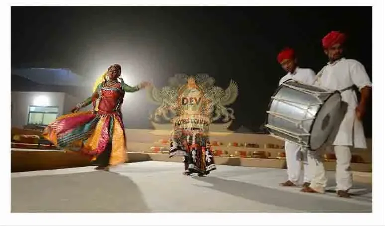 Folk dancer with musicians and drummers